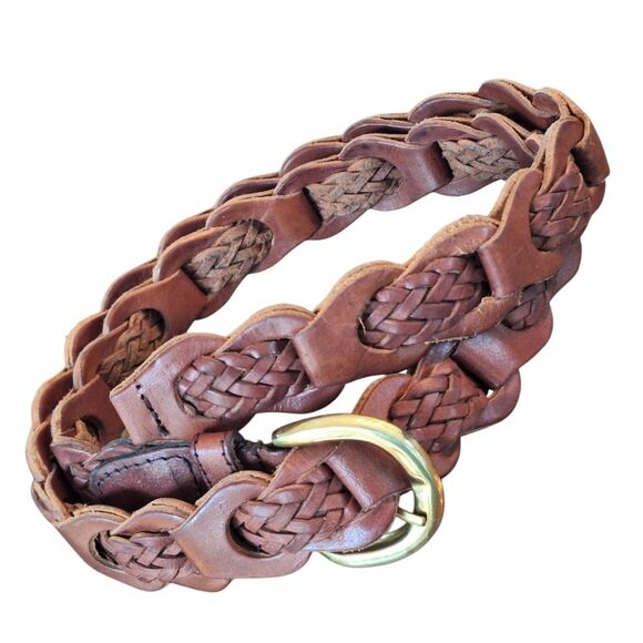 Accessories - Vintage Classic Aimee Lynn Large Leather Belt Woven Braided Antique Brown 90's